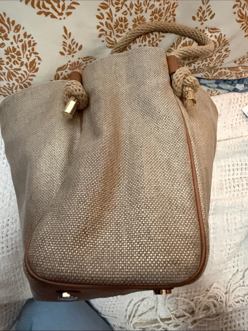 Michael Kors Taupe Rope-Handle Shoulder Bag isla grab bag purse summer!